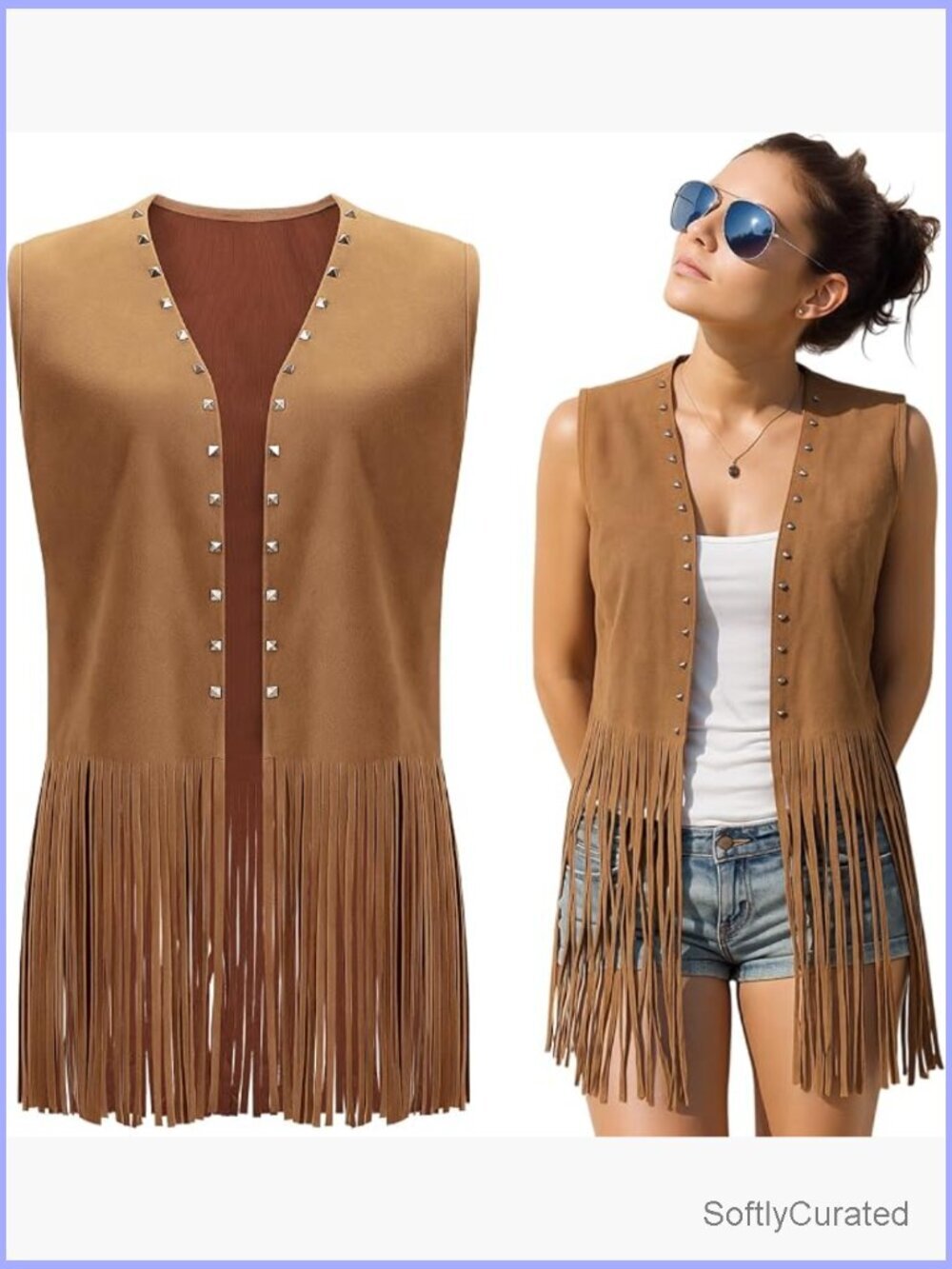 Faux Suede Fringe Vest Women Sleeveless Tassel Western Cowgirl Jacket